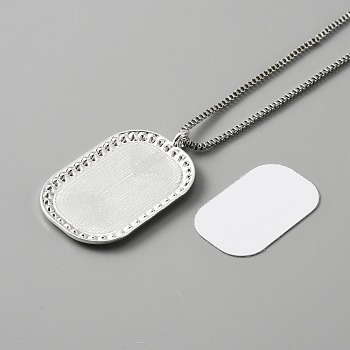 Sublimation Blank Aluminum Pendant Necklace, Alloy Blank Photo Picture Oval Pendant Necklace for Women, Platinum & Silver, 28.11 inch(71.4cm), Tray: 37x22.5mm