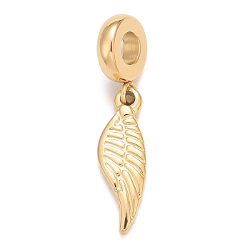 304 Stainless Steel European Dangle Charms, Large Hole Pendants, Wings, Golden, 29.5mm, Hole: 4mm, Wing: 19.5x6x2mm