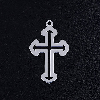 Tarnish Resistant 201 Stainless Steel Pendants, Cross, Stainless Steel Color, 24.5x15x1mm, Hole: 1.5mm