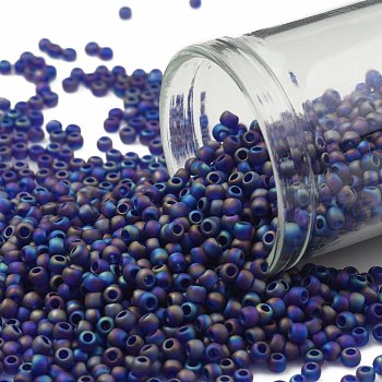 TOHO Round Seed Beads, Japanese Seed Beads, (87DF) Transparent AB Frost Cobalt, 11/0, 2.2mm, Hole: 0.8mm, about 1110pcs/bottle, 10g/bottle