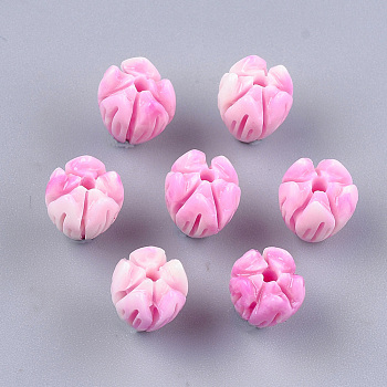Synthetic Coral Beads, Dyed, Flower Bud, Violet, 8.5x7mm, Hole: 1mm
