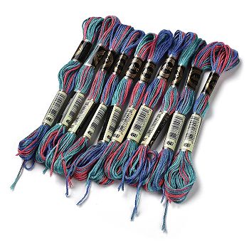 10 Skeins 6-Ply Polyester Embroidery Floss, Cross Stitch Threads, Segment Dyed, Light Sea Green, 0.5mm, about 8.75 Yards(8m)/skein