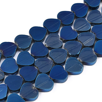 Electroplate Glass Beads Strands, Heart, Medium Blue, 9.5x10.5x3mm, Hole: 0.8mm, about 60pcs/strand, 21.65 inch(55cm)
