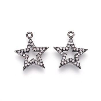 Brass Micro Pave Cubic Zirconia Pendants, Long-Lasting Plated, Star, Clear, Gunmetal, 17x15x2mm, Hole: 1.4mm