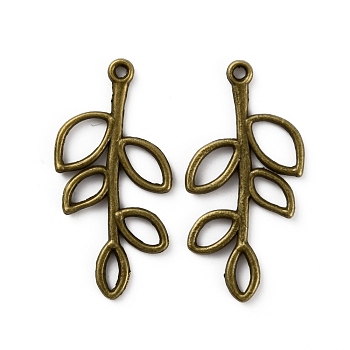 Alloy Pendant, Leaf, Antique Bronze, 38.5x19x1.5mm, Hole: 1.8mm