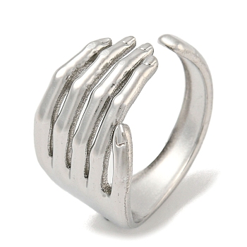 304 Stainless Steel Open Cuff Ring, Fingers Hand, Stainless Steel Color, US Size 7 1/4(17.5mm)