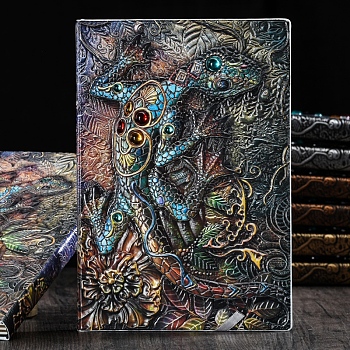 3D Embossed PU Leather Notebook, A5 Lizard Pattern Journal, for School Office Supplies, Multi-color, 215x145mm