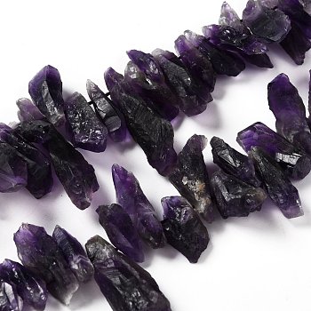 Rough Raw Natural Amethyst Beads Strands, Nuggets, 17~37x5~12x5~7mm, Hole: 0.8mm, 15.75''(40cm)