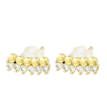 Brass Micro Pave Cubic Zirconia Stud Earrings, Long-Lasting Plated, Lead Free & Cadmium Free, Real 18K Gold Plated, 4x10mm, Pin: 11x0.8mm