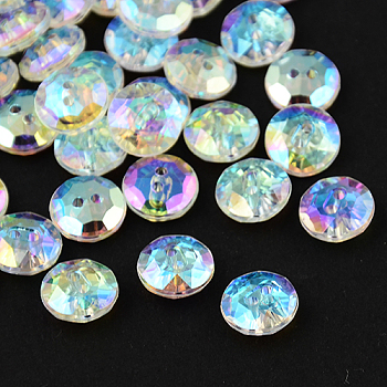 2-Hole Taiwan Acrylic Rhinestone Flat Round Buttons, Faceted, Clear, 11.5x4.5mm, Hole: 1mm
