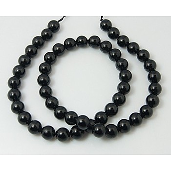 Natural Tourmaline Bead Strands, Round, Black, 4mm, Hole: 0.8mm, about 95pcs/strand, 15 inch