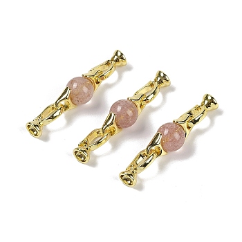 Natural Strawberry Quartz with Brass Fold Over Clasps, Real 18K Gold Plated, Long-Lasting Plated, Rack Plating, Round, 38mm