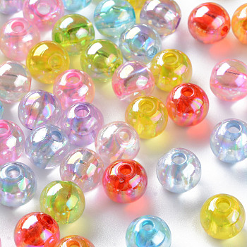 Transparent Acrylic Beads, AB Color Plated, Round, Mixed Color, 8x7mm, Hole: 2mm, about 1745pcs/500g