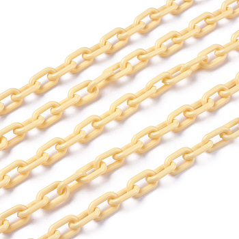ABS Plastic Cable Chains, Oval, Champagne Yellow, 13.5~14x8x2mm, 14.9 inch~15.35 inch(38~39cm)/strand