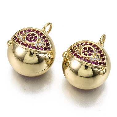 Real 16K Gold Plated Medium Violet Red Round Brass+Cubic Zirconia Pendants