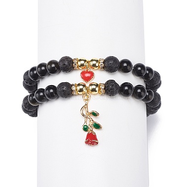 2Pcs 2 Style Style Natural Lava Rock & Golden Sheen Obsidian & Synthetic Hematite Stretch Bracelets Set(BJEW-JB08734)-5