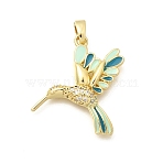 Brass Clear Cubic Zirconia Pendants, with Emanel, Bird Charms, Long-Lasting Plated, Real 18K Gold Plated, 25x20x4mm, Hole: 5x3mm(KK-B187-01G-02C)