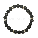 Natural Obsidian Round Beaded Stretch Bracelets for Women Men, without Paper Card, without Paper Card, 1/4 inch(0.8cm), Inner Diameter: 7-1/2 inch(19cm)(IS6879-6)