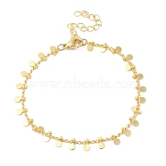Brass Flat Round Charms Chain Bracelets for Women, Real 24K Gold Plated, 6-7/8 inch(17.5cm)(BJEW-G672-04G)