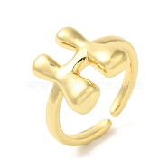 Brass Open Cuff Rings, for Women, Lead Free & Cadmium Free, Real 18K Gold Plated, Letter H, 13mm, Adjustable(RJEW-U008-06H-G)