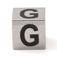 Tarnish Resistant 201 Stainless Steel European Beads, Large Hole Beads, Cube with English Letter, Stainless Steel Color, Letter G, 7x7x7mm, Hole: 5mm(STAS-M058-01G-P)