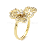 Rack Plating Brass Micro Pave Cubic Zirconia Adjustable Flower Rings, Long-Lasting Plated for Women, Lead Free & Cadmium Free, Real 18K Gold Plated, Inner Diameter: 18.8mm(RJEW-D025-19G)