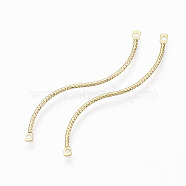Brass Links, Nickel Free, Textured, S Shape, Real 18K Gold Plated, 39.5x6x1mm, Hole: 1mm(KK-R132-086-NF)