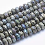 Electroplate Natural Labradorite Beads Strands, Faceted, Rondelle, 12x6~8mm, Hole: 1.2mm, about 55pcs/strand, 15.7 inch(G-K256-27E)