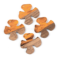 Resin & Walnut Wood Pendants, Flower, Orange, 28x28x3mm, Hole: 2mm(RESI-S389-052B-A01)