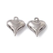 304 Stainless Steel Pendants, Puffed Heart Charms, Stainless Steel Color, 16x13.5x6mm, Hole: 1.4mm(STAS-G291-18P)