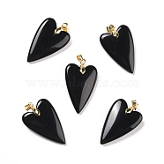 Natural Obsidian Pendants, with Rack Plating Golden Plated Brass Findings, Long-Lasting Plated, Heart, 32~34x20x8mm, Hole: 4x4mm(G-E570-01G-10)