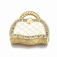 Brass Micro Pave Cubic Zirconia Enamel Pendants, Nickel Free, Bag, Real 16K Gold Plated, White, 17.5x19x5mm, Hole: 3x6mm(ZIRC-Q200-021G-NF)