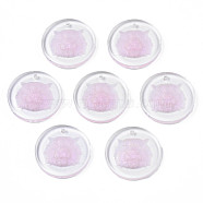 Transparent Resin Pendants, with Glitter Powder, Flat Round with Tiger Head, Pink, 24.5x3.5mm, Hole: 1.4mm(RESI-N030-007E)