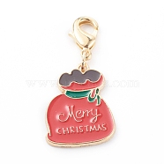 Christmas Themed Alloy Enamel Pendants, with Brass Lobster Claw Clasps, Christmas Gift, Red, 36mm(HJEW-JM00457-04)