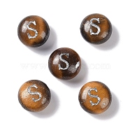 Natural Tiger Eye Beads, Rondelle with Letter, Letter S, 8.5~9x5~5.5mm, Hole: 1.2mm(G-L524-20S-02)