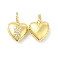 Brass Micro Pave Clear Cubic Zirconia Locket Pendants, Heart with Jesus Charms, Light Gold, 20x21x7.5mm, Hole: 5.5x3mm(KK-H441-47LG)