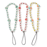 3Pcs Fruits Polymer Clay & Imitated Pearl & Glass Beaded Mobile Straps, Braided Nylon Thread Mobile Accessories Decoration, Mixed Color, 19.5~20cm, Pendants: 10~11.5x7~9x4~4.5mm(HJEW-JM01641)