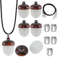 DIY Acorn Locket Necklace Making Kit, Including Openable Synthetic Luminous Stone Acorn Pendants, Imitation Leather Cord, 304 Stainless Steel Snap on Bails, 15Pcs/bag(WOOD-SC0001-60)