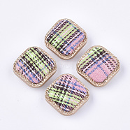 CCB Plastic Shank Buttons, with Cloth, 1-Hole, Square, Colorful, 26.5x26.5x12mm, Hole: 3.5mm(X-BUTT-T003-11A)
