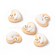 Opaque Resin Cabochons, Heart with Swan, White, 18.5x16x8mm(X-RESI-G036-G07)