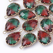 K9 Glass Pendants, Imitation Tourmaline, with Golden Tone Brass Findings, Faceted, teardrop, Green, 22~23x14x8mm, Hole: 2mm(GLAA-Q069-09C)