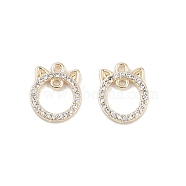 Brass Micro Pave Clear Cubic Zirconia Connector Charms, Hollow Cat Links, Real 18K Gold Plated, 10x8x1.4mm, Hole: 0.8mm(KK-K351-38G)