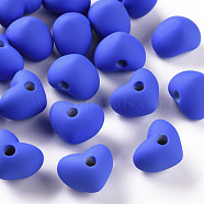 Acrylic Beads, Rubberized Style, Half Drilled Beads, Heart, Royal Blue, 14.5x18.5x13.5mm, Hole: 3.5mm(OACR-S039-03-86)