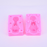 3D Praying Angel Girl Food Grade Silicone Statue Molds, Fondant Molds, For DIY Cake Decoration, Chocolate, Candy, Portrait Sculpture UV Resin & Epoxy Resin Jewelry Making, Hot Pink, 75x50x21mm, Inner Size: 56x37mm(SIL-WH0002-12)