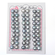 Flat Round Natural Cultured Freshwater Pearl Beads, Dyed, Half Drilled, Gray, 8~9x7mm, Half Hole: 0.8mm(X-PEAR-R015-48)