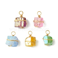 Electroplated Natural Quartz Copper Wire Wrapped Pendants, Irregular Shape Charms, Mixed Color, Light Gold, 18~21x12.5~15x11~14.5mm, Hole: 4mm(PALLOY-JF02585-02)