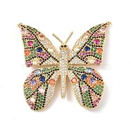 Brass Micro Pave Colorful Cubic Zirconia with Glass Connector Charms, Butterfly Links, Real 18K Gold Plated, 48x46x4mm, Hole: 1mm(KK-E068-VF348)