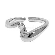925 Sterling Silver Open Ring, Minimalist Design with Wave Twist Adjustable Rings for Women, Platinum, Inner Diameter: US Size 5 1/2(16mm)(JR947A)