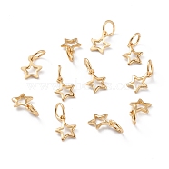 Brass Charms, with Jump Rings, Long-Lasting Plated, Star, Hollow, Real 18K Gold Plated, 8x6x0.8mm, Jump Ring: 5x1mm, Inner Diameter: 3mm (KK-A149-08G)