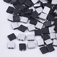 2-Hole Glass Seed Beads, Half Platinum Plated & Frosted Colours, Square, Black, 5x4.5~5.5x2~2.5mm, Hole: 0.5~0.8mm, about 1180pcs/bag(SEED-S031-L-049F-K)
